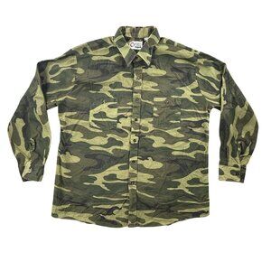 Vintage Hunting Camo Flannel Shirt Mens Large Green Field USA Sports Afield 90s